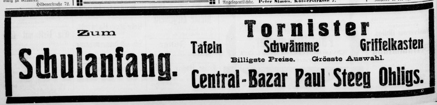 Annonce zum Schulanfang vom 5. April 1910 im Ohligser Anzeiger. Quelle: Stadtarchiv Solingen via zeitpunkt.nrw